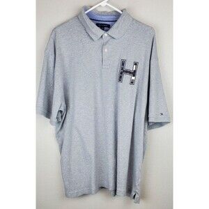 Tommy Hilfiger Men's 2XL XXL Gray Logo Polo Shirt 100% Cotton